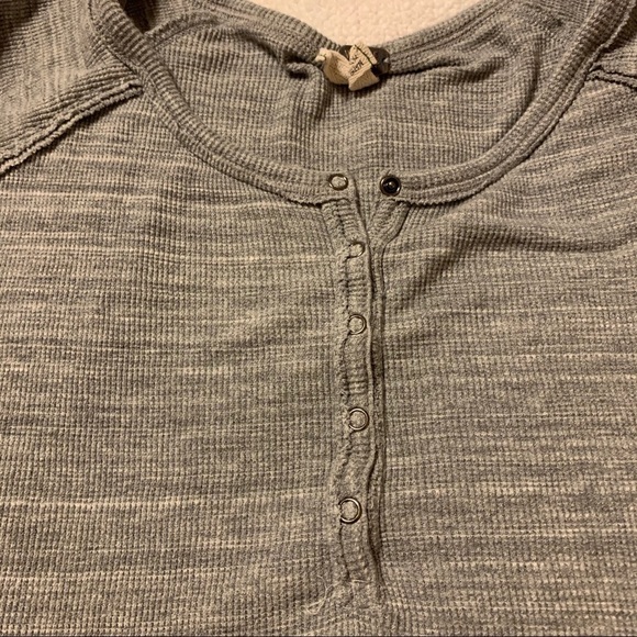 Free People Coastline Gray Thermal Peplum Top Waffle Knit Henley Long Sleeve - Picture 6 of 11